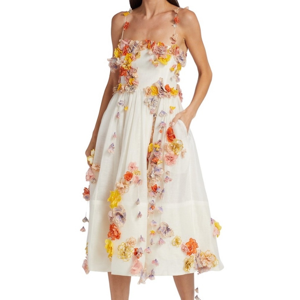 Zimmerman postcard floral appliqué midi  dress